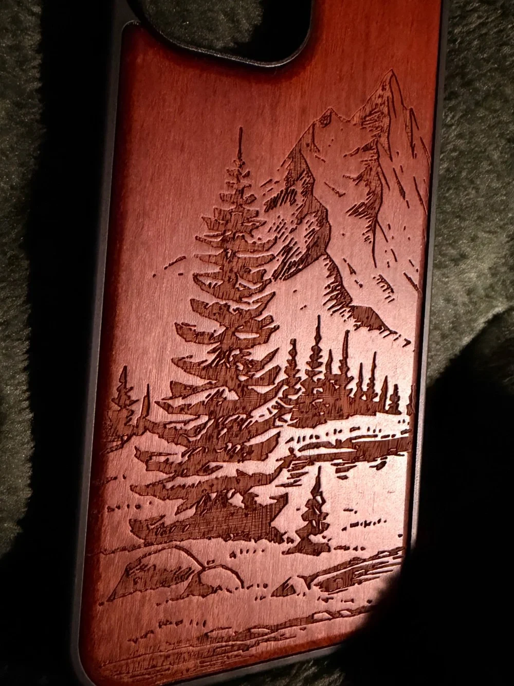 Engraved Mountain Wood Phone Case - Red iPhone 15 NEW in package